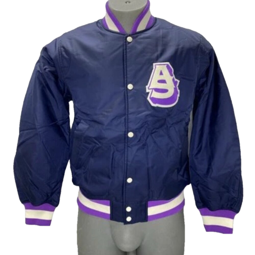 NEW ALPHASTYLE Mens Varsity Jacket Navy Blue Size L Barren Primary Full Snap